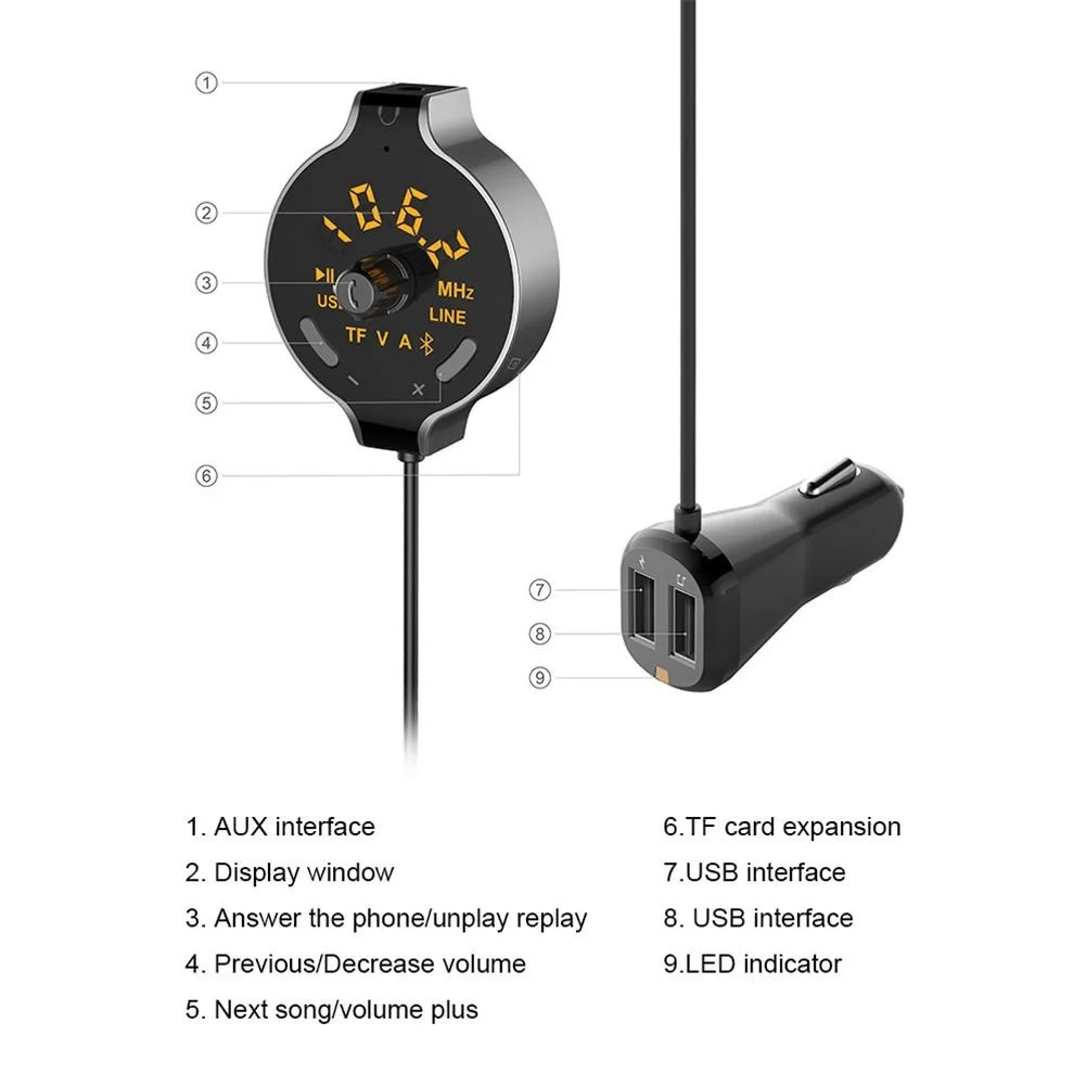 Fm-модулятор автомобильный комплект MP3-плеер беспроводной Bluetooth Hands-free fm-передатчик AUX Выход TF/U Disk Play USB Автомобильное зарядное устройство 5 В/3.1A