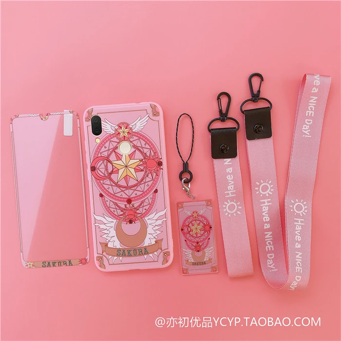 Для redmi note 7 8pro чехол с принтом "Сейлор Мун" милый мультяшный розовый чехол для телефона для девочек для Xiaomi redmi note 7pro K20 pro+ подвеска+ длинный ремешок
