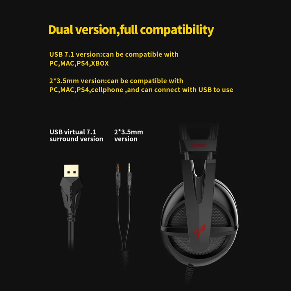 Somic G238 Wired Gaming Headphone 3 5mm USB 7 1 Surround Sound Stereo Over Ear Gamer Headset With Mic For PS4 Xbox Phone PC