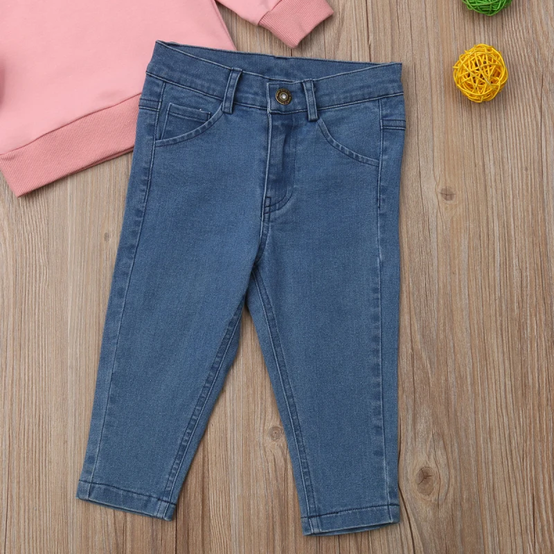 Pudcoco/Новинка года; модные топы с рюшами для маленьких девочек; рубашка джинсовые штаны; джинсы; теплая одежда для девочек