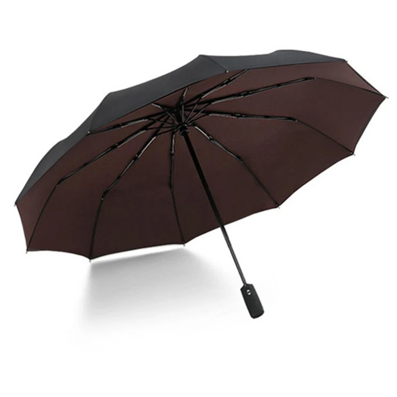 Полностью автоматический большой зонт усиленный тройной складной Мужской Женский Зонт от дождя женский ветрозащитный деловой зонт - Цвет: coffee