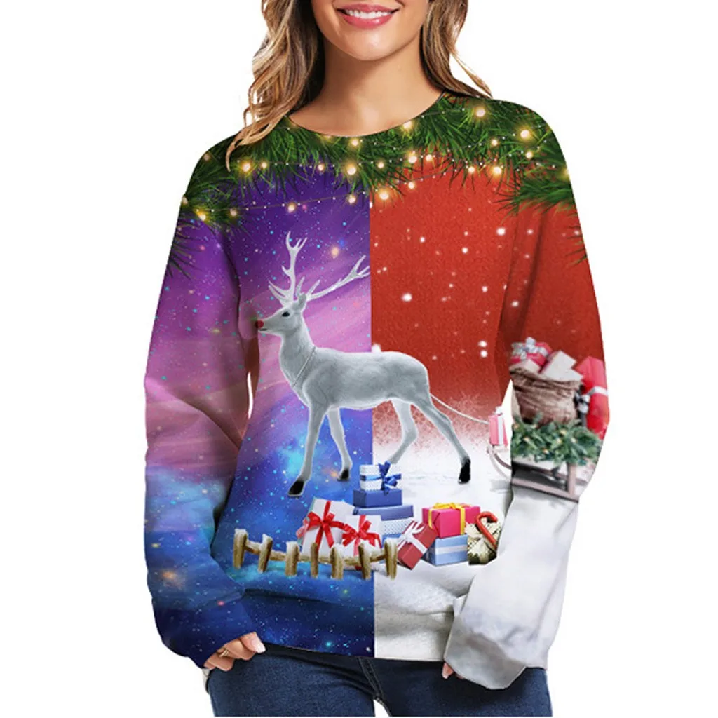 

Sweatshirts Autumn Winter Women Christmas 3D Print Long Sleeves Streetwear Loose O-Neck Pullover Sweatshirt Blouse Top олсовка