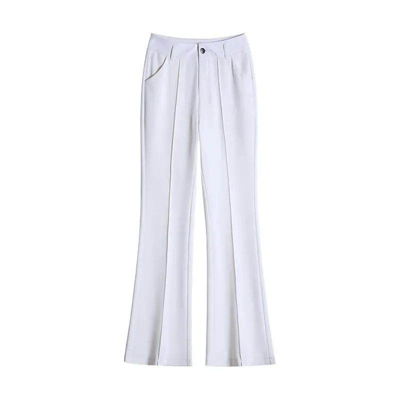 Female High-Waisted Thin Drape Casual Pant Fashion Wide-Leg Stretch Trouser 2021 Women New Spring Summer White Micro Trouser 127