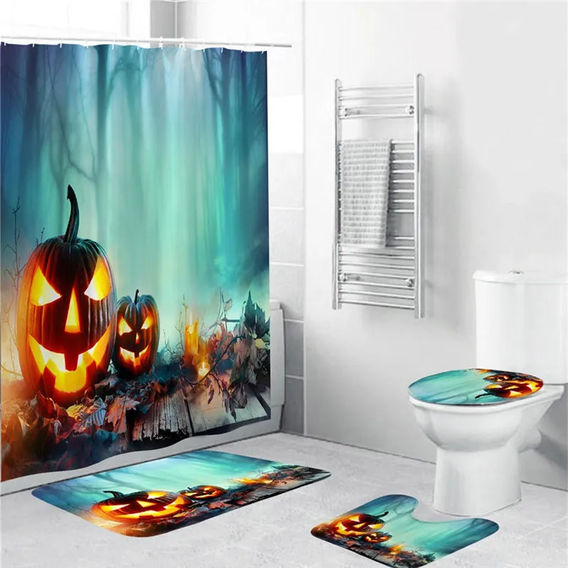 bathroom carpet Тыква, коврик для туалета, занавеска для душа, Хэллоуин, фестиваль, 4 шт., занавеска для ванной комнаты, чехол для сиденья унитаза, коврик для украшения дома@ 10 - Цвет: bathroom carpet