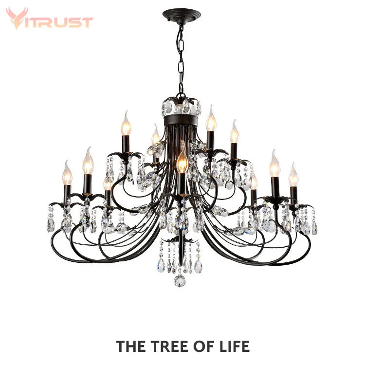 Retro black iron Chandelier American Style Rural K9 Black Iron Art Crystal Antique Chandeliers light | Освещение