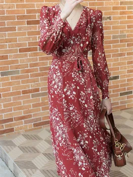 

2020 New 100% Viscose Slim Women Midi Dress Print V-neck Elegant One Piece Wrap Ladies Long Dresses For Holiday