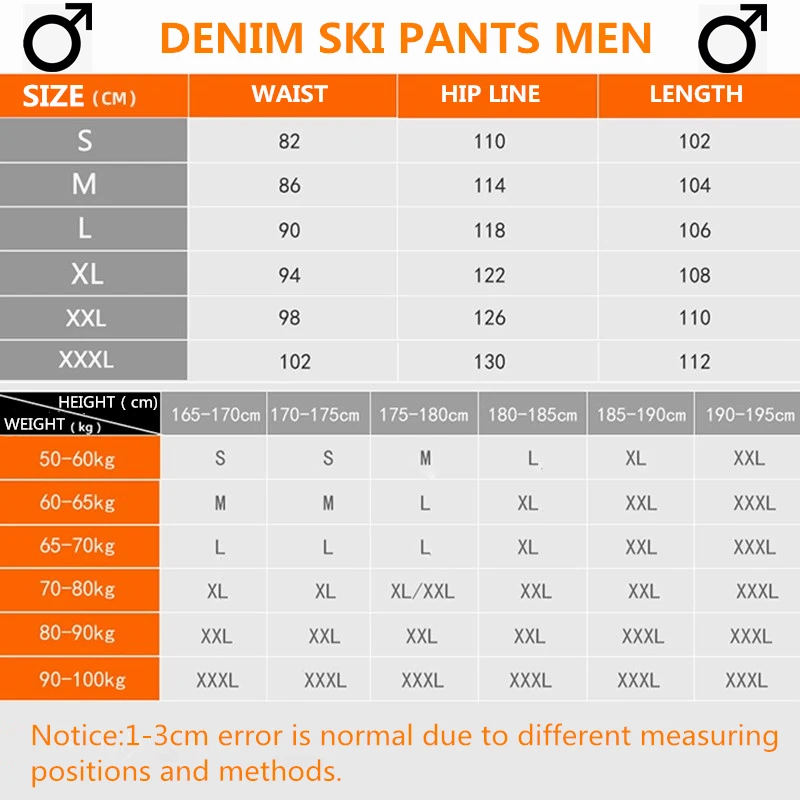 牛仔裤男尺码表