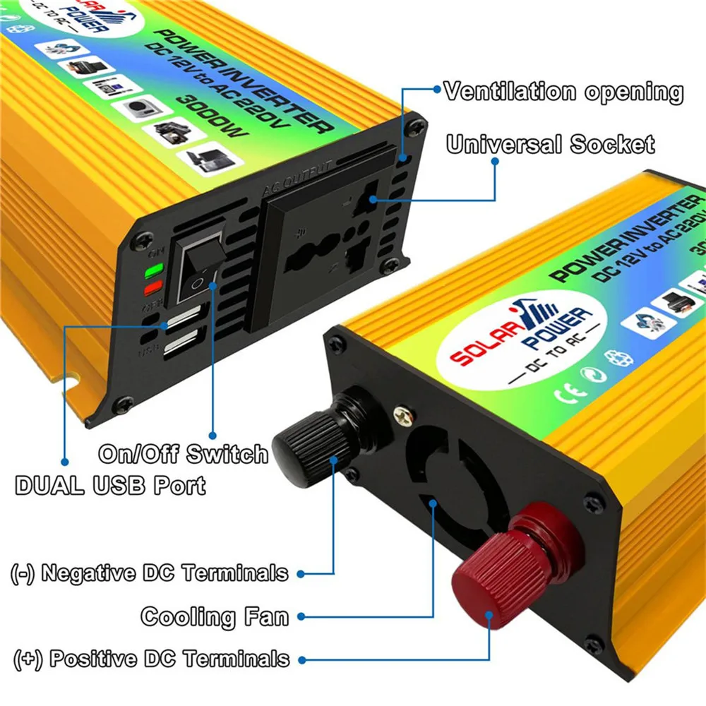 Преобразователь мощности инверторы 3000 Вт DC12V к ac220в USB зарядное устройство Лодка автомобиль для солнечной инвертор техника автомобильный инвертор