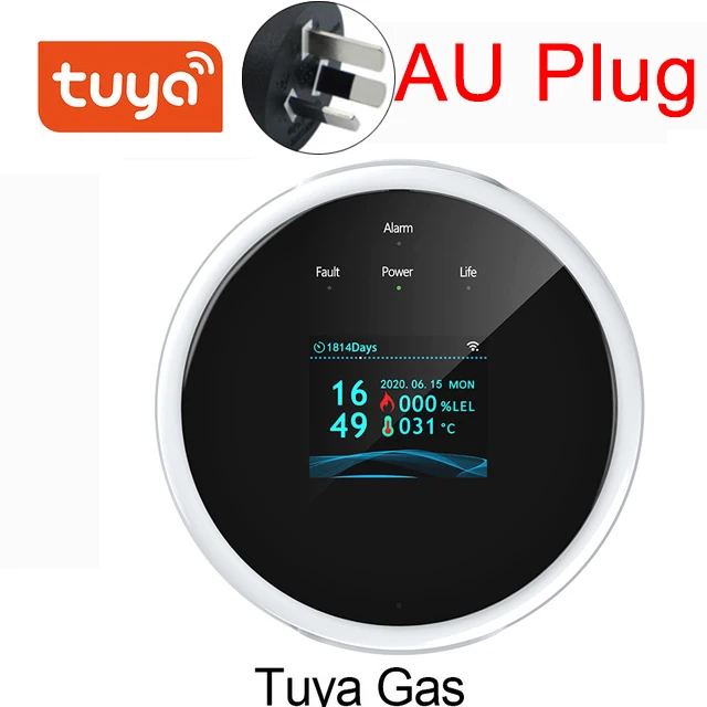 Tuya Smart Wifi Natural Gas Alarm Sensor With temperature function Combustible Gas Leak Detector LCD Display with time display security panic button Alarms & Sensors