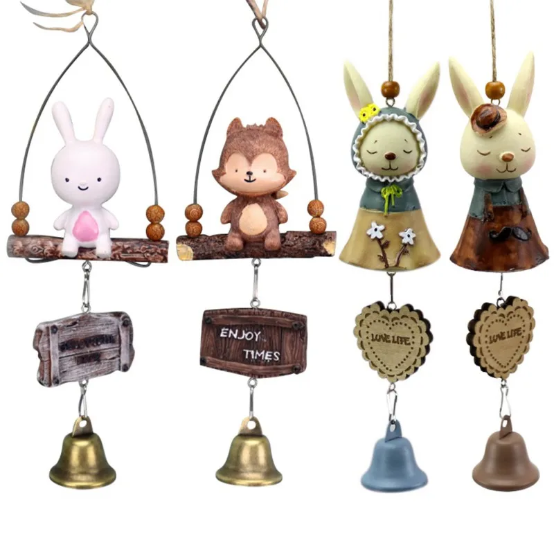 Cartoon Mr. Rabbit Pendant Cute Resin Wind Chime With Metal Bell Resin Crafts Anime Toy Pendant Gifts Car Outdoor Decor