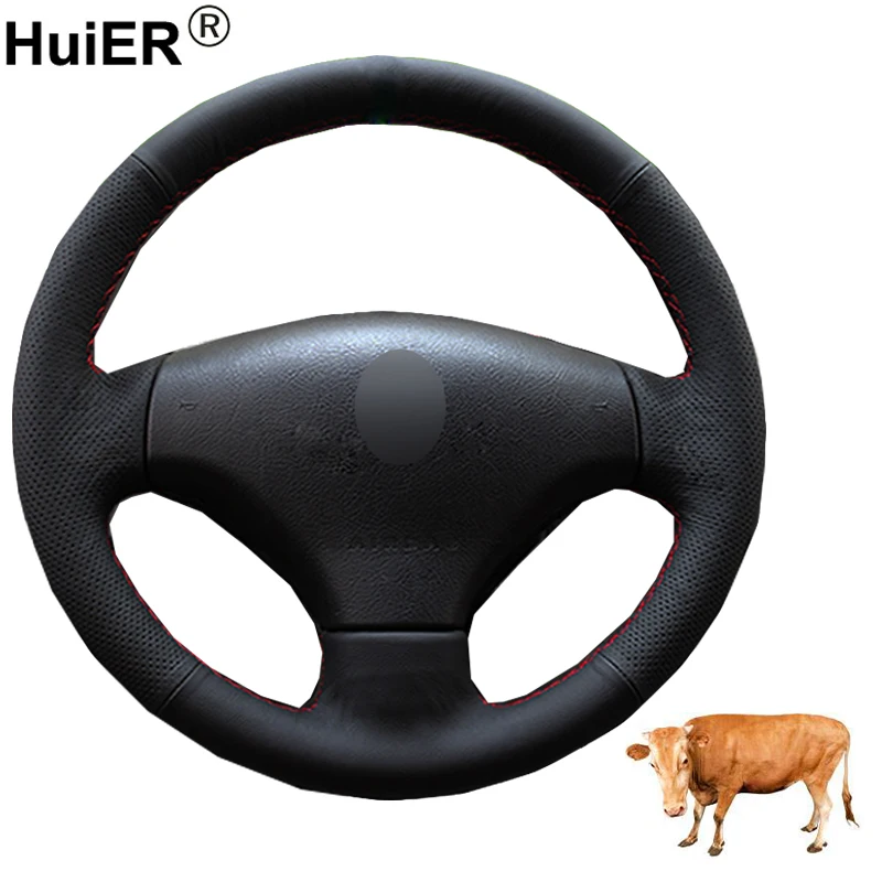 

Hand Sewing Car Steering Wheel Cover Volant Top Cow Leather funda Volante For Peugeot 206 2007 2008 2009 Peugeot 207 Citroen C2
