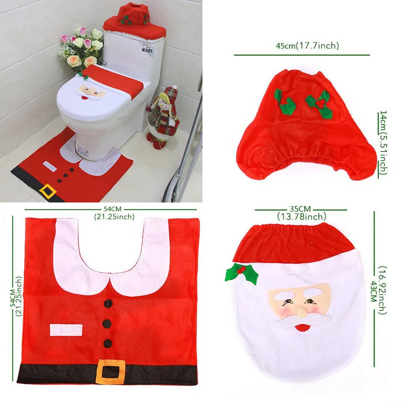 Рождественский Санта-Клаус, занавеска для ванной комнаты, коврик для двери, рождественские украшения для дома, рождественские украшения, год - Цвет: Toilet Cover 1