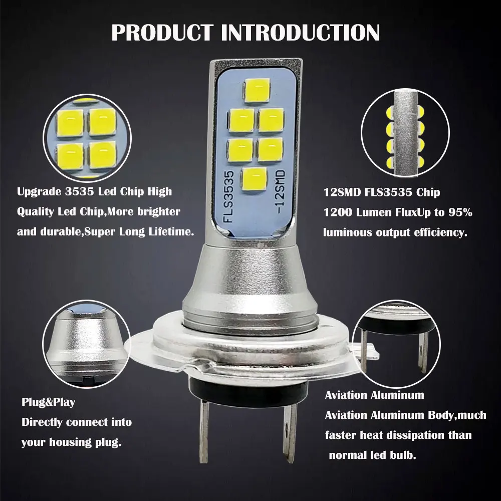 Автомобильная противотуманная фара H7 светодиодный фонарь 12SMD 1400LM супер яркий белый светодиодный автомобильный противотуманный светильник 6000K белый DC 12V