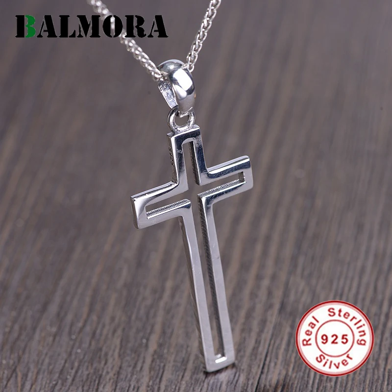 

BALMORA 925 Sterling Silver Simple Cross Pendant for Women Men Lover Fashion Christian Jewelry Accessories Without a Chain