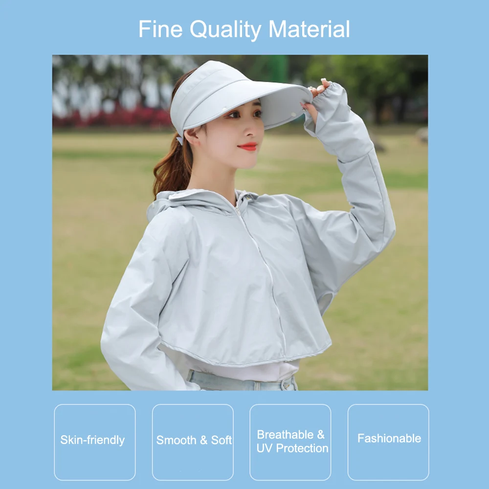 Outdoor Sun Protection Clothing Women Head Net Face Protector Long Sleeve Clothes with Wide Brim Sun Hat Detachable Cap