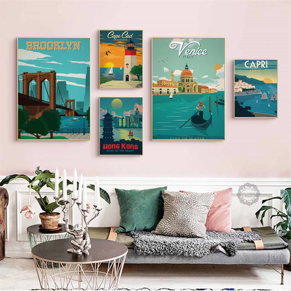 New York Netherlands Amsterdam London Vintage Travel Cities Landscape Art Painting Canvas Poster Wall Home Decor Quadro Cuadros Painting Calligraphy Aliexpress