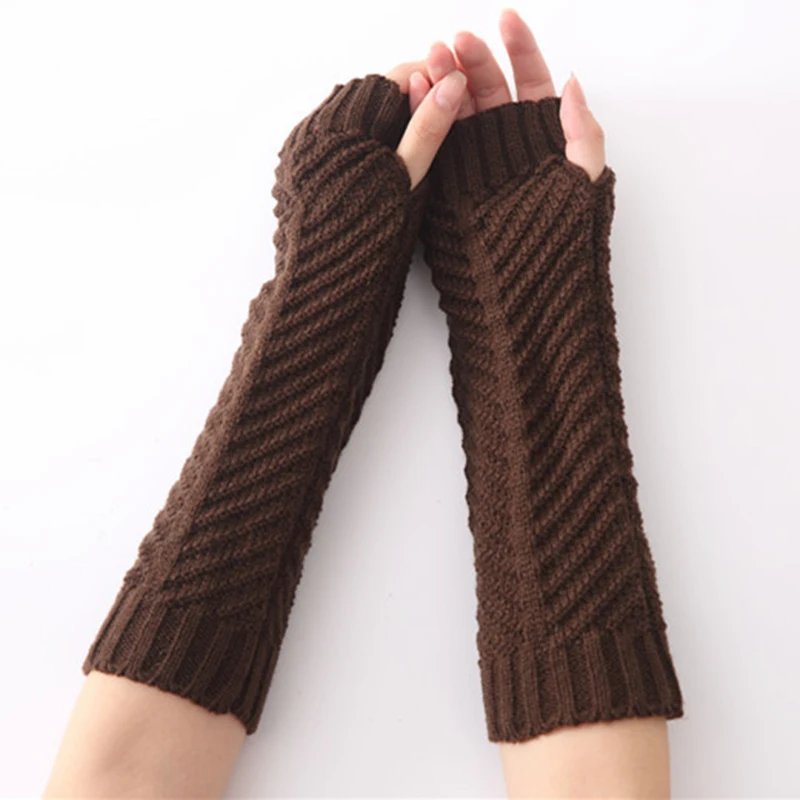 1 пара, женские вязаные теплые перчатки с узором в складку для девочек, зимние осенние полосатые рукавицы на запястье, плотные вязаные теплые перчатки