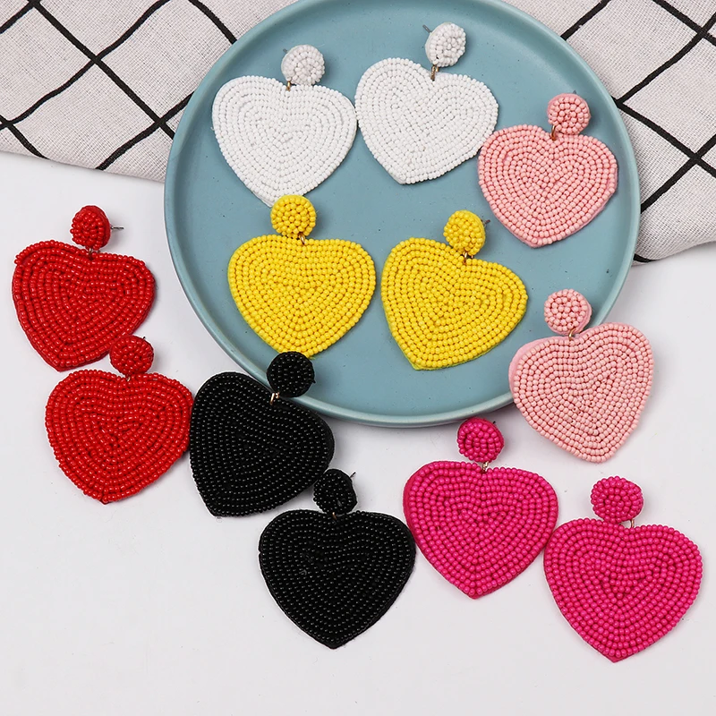 

2019 Fashion Designs Dangle Heart Statement Earrings Boho Colorful Beaded Drop Earrings for Women Girls Wedding Jewelry