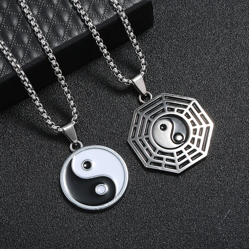 New Stainless Steel Yin Ying Yang Pendant Necklace Black White Necklace ...