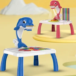 Tablero de pintura para niños, proyector con bloques de construcción, Mini mesa de dibujo artístico, juguete educativo de aprendizaje