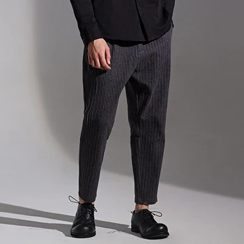 

Striped pleated casual pants men's autumn new Korean Trend Capris loose and fashionable trousers