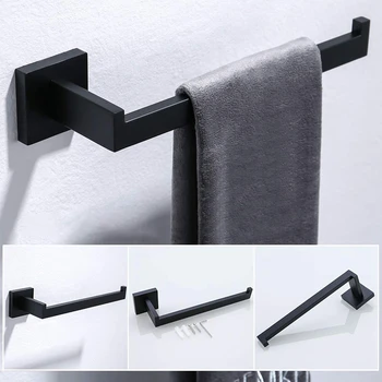 

Bathroom Hardware Set-3 Piece SUS 304 Stainless Steel Toilet Paper Holder Hand Towel Holder Robe Hook Wall Mount, Black Finish
