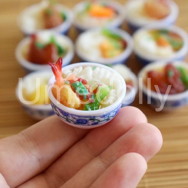 2PCS 1:6 Miniature Dollhouse Bowl Rice Mini Chinese Cuisine Pretend Food for 1/6 Blyth BJD Doll Kitchen Decor Accessories Toys 2