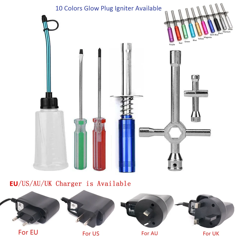 Au/Eu/Uk/Us Caricabatterie Nitro Gas Spark Glow Plug Accenditore Starter Kit Per 1/10 Rc Nitro Engine Aircraft Model Car Hsp 80103 80127