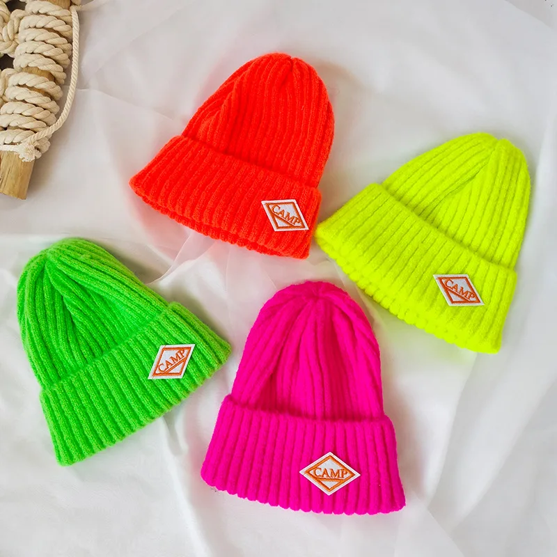 

Autumn And Winter Fashion Bay Hat Korean-style Lettered Labeling Yarn Cap Women's Children Pullover Wool Hat Warm Knitted Hat Fa