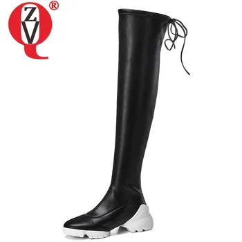 

ZVQ autumn new concise casual over knee boots outside comfortable high heels round toe genuine leather women shoes drop shipping