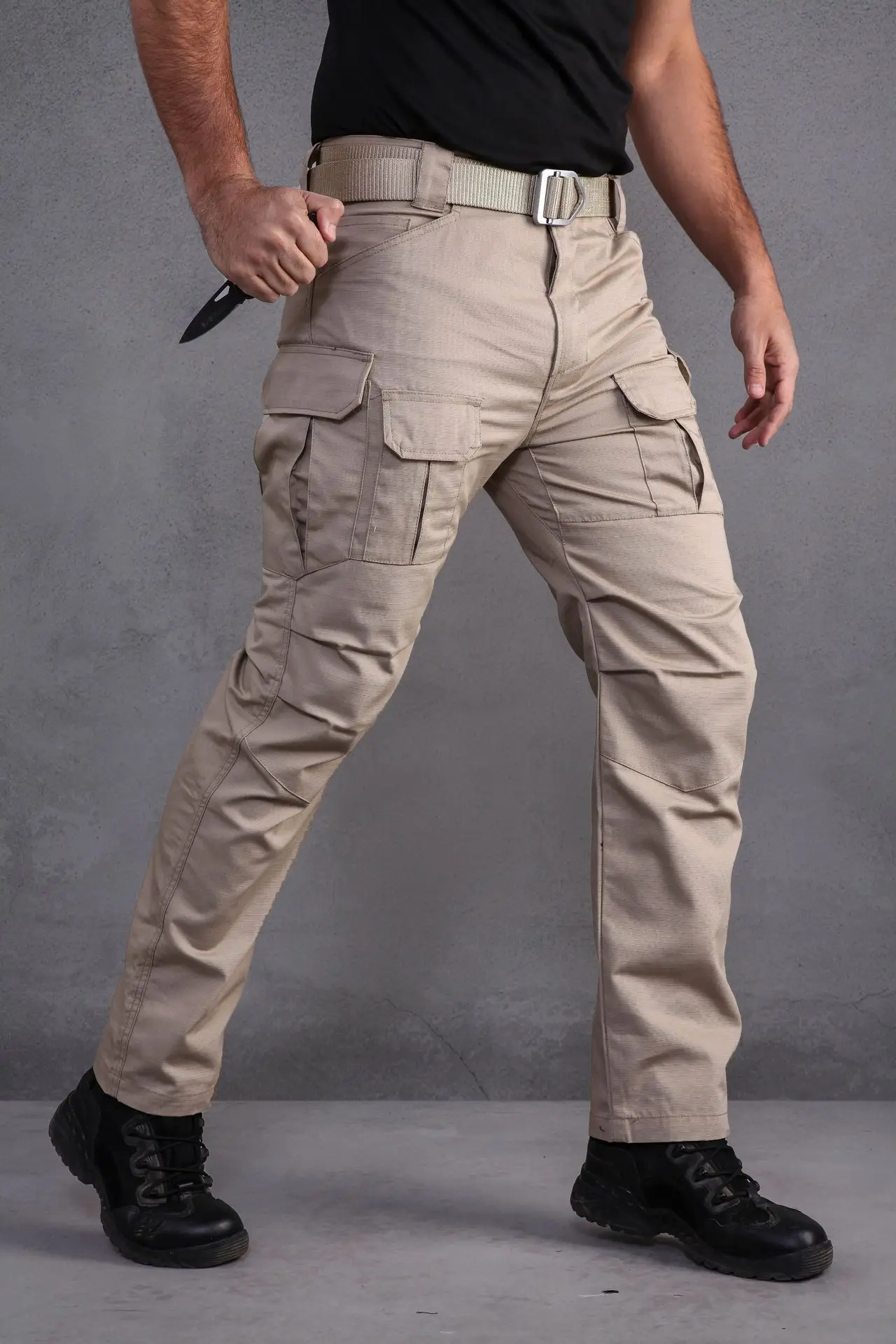 Новинка, мужские тактические штаны с несколькими карманами, эластичные военные брюки, мужские городские повседневные черные брюки-карго с карманами - Цвет: Khaki