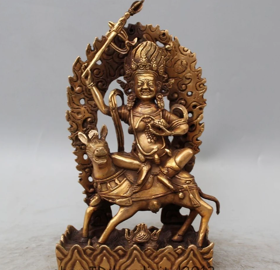 9&quotTibet Brass Buddhism Vajra Mahakala Joss Palden Lhamo Buddha Ride Horse Statue | Дом и сад