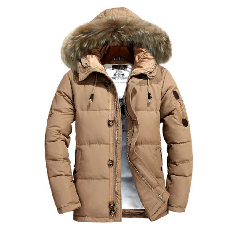 

Down Coat Men Winter Jacket Thick Warm Fur Hooded Overcoat Snow White Duck Down Parkas Windbreaker Doudoune Homme