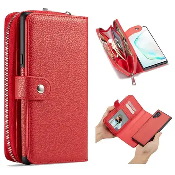 

10pcs/lot For Samsung Galaxy Note 10 Plus Detachable 2 in 1 Wallet Magnet Litchi Zipper Leather Case For Galaxy S10 Plus S9 Plus