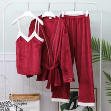 Женский халат и халат, комплект из 3 предметов, одежда для сна, свободный большой зимний домашний халат, халат с длинным рукавом, теплая Пижама, женская одежда для сна