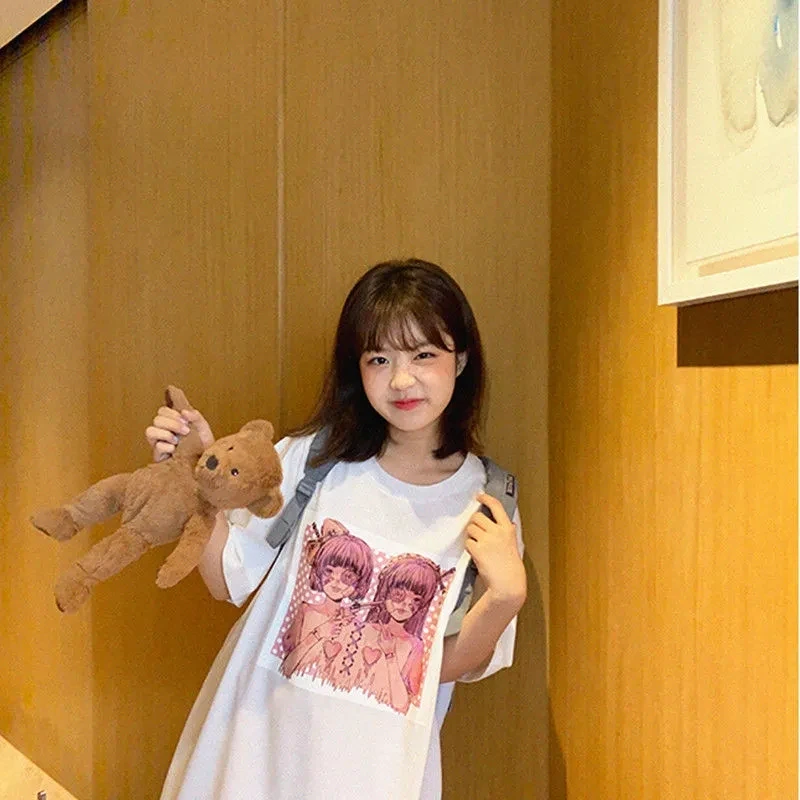 Goth Streetwear Short Sleeve Top Tee Female Kawaii y2k mujer gothic kpop футболка Harajuku Anime Print Black Crop Women T-shirts