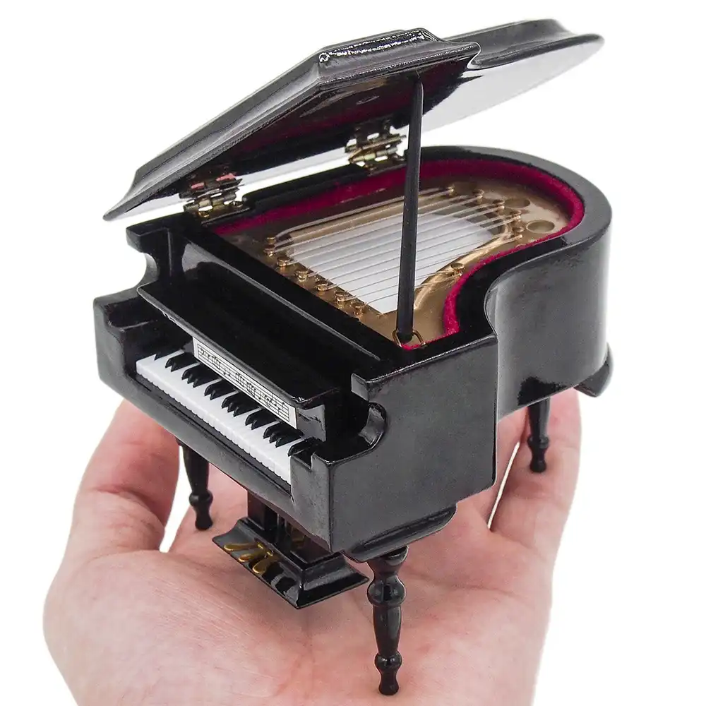 café Oumefar Miniature Piano Noir Piano Droit modèle Piano Ornement Instrument de Musique modèle avec Banc Bricolage Arts décoration pour mélomane 