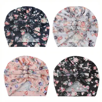 

4 Pcs Baby Girls Bows Turban Hats Infant Photography Props Cotton Kids Beanie Baby Cap Accessories Children Hats