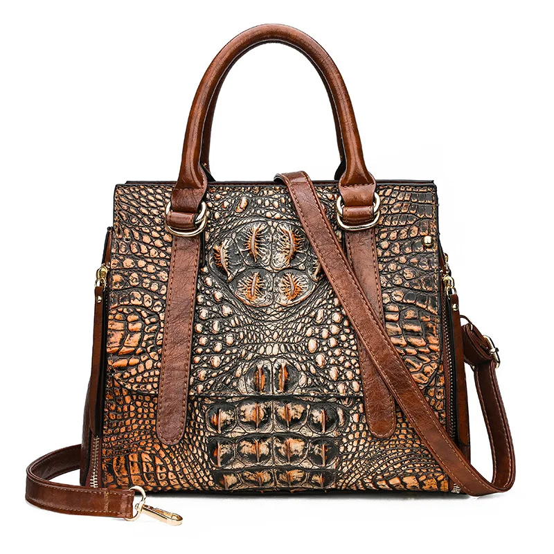 

Embossed Print Quality PU Women Trendy Single Shoulder Bags for Lady Alligator Large Handbags Brown Black Red Female Bag FH293