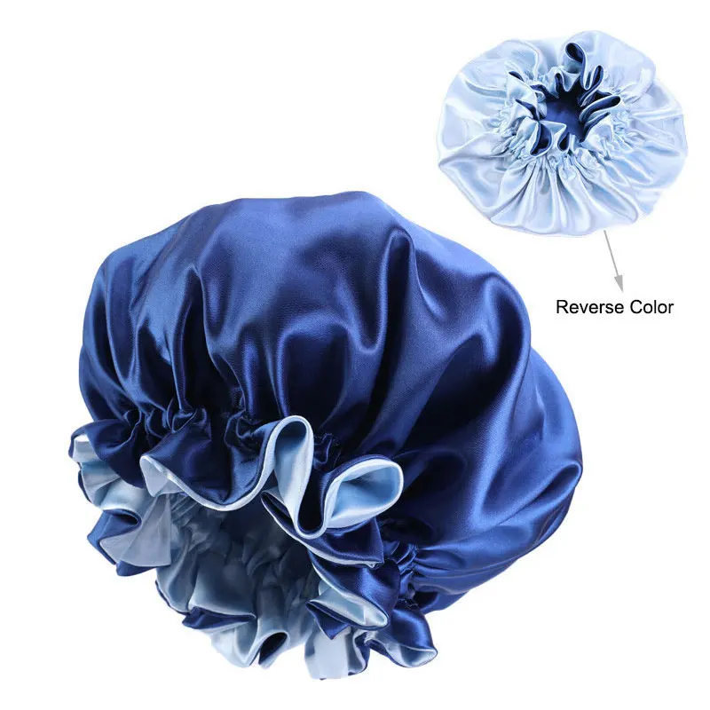 New Women Big Size Laser Satin Print Satin Silk Bonnet Sleep Night Cap Head Cover Bonnet Hat for For Curly Springy Hair Black fisherman skully