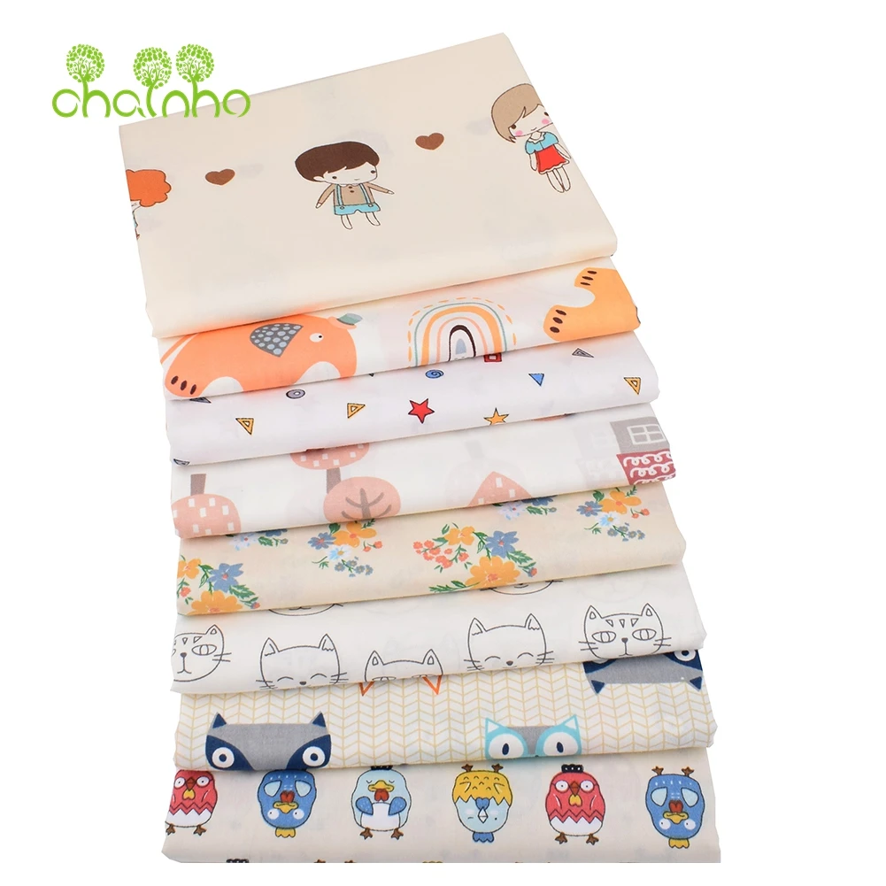 Chainho,Printed Twill Cotton Fabric,DIY Sewing&Quilting For Baby&Children's Bedding Material,Beige Cartoon,100x160cm or 40x50cm