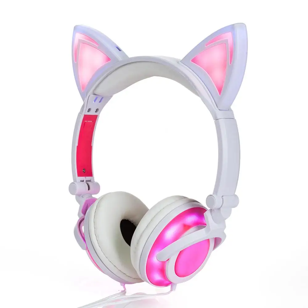Yiwa Head-mounted Foldable Lovely Cat Ear Headphone LED Flashing Glowing Headset for Adult and Children
