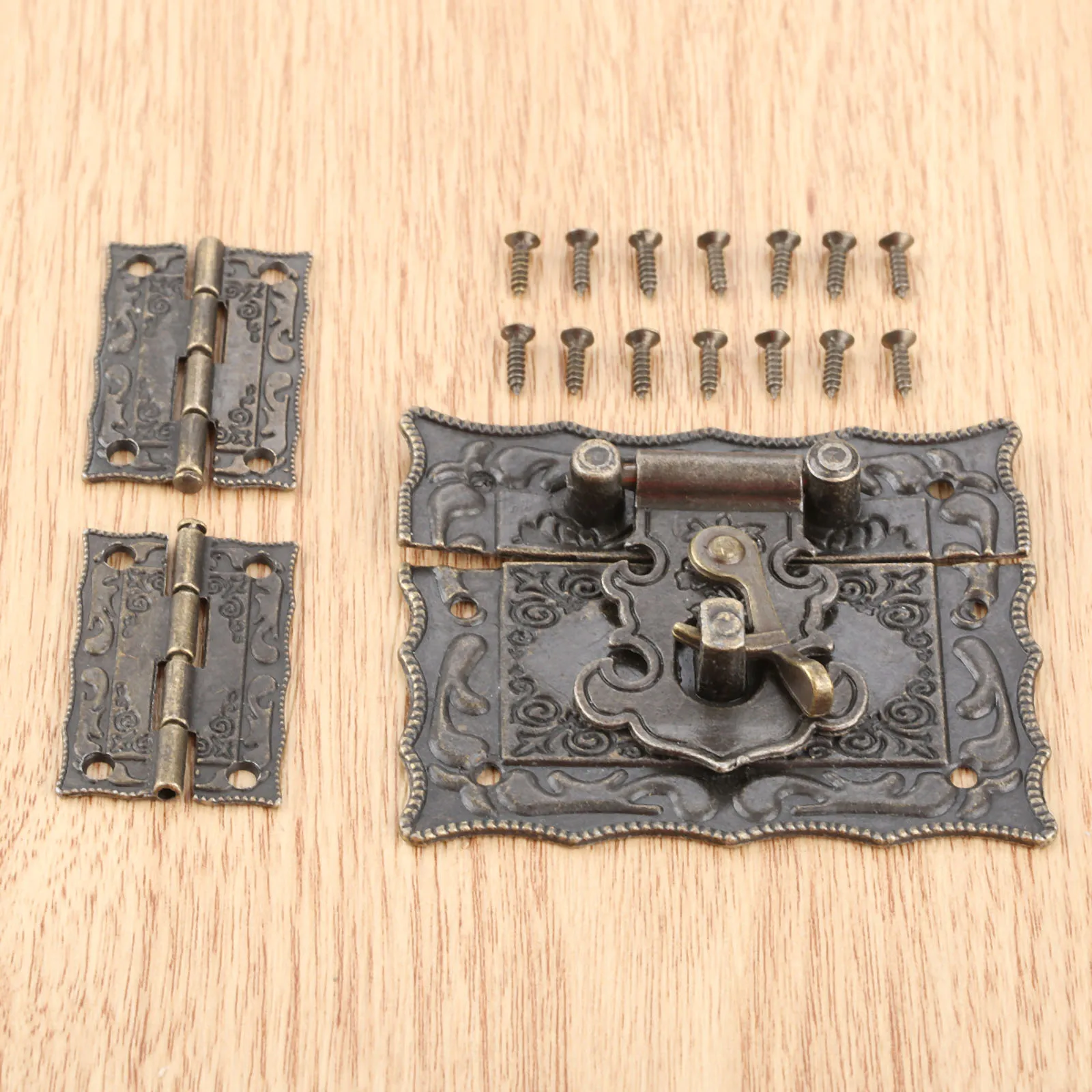 Box Latch Hasp Clasp 3pcs/set 67x56mm + Hinges w/screw Antique Bronze Alloy Jewelry Wood Case Cabinet Decor Vintage Old Chinese