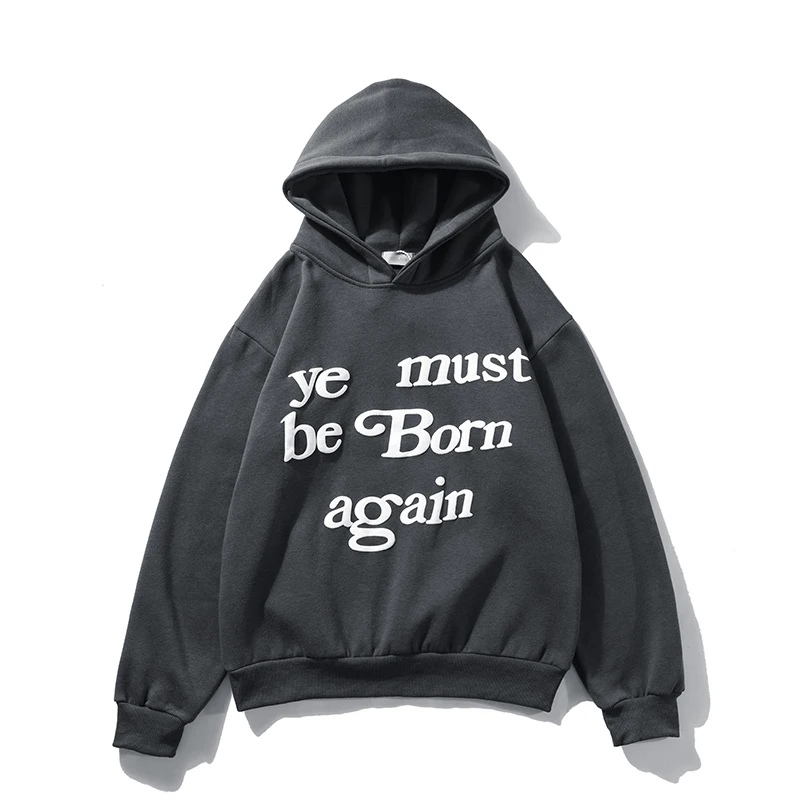 Hooded Sweatshirt Pullover Letter Foam Oversize-Streetwear Kanye-West Print Fleece And