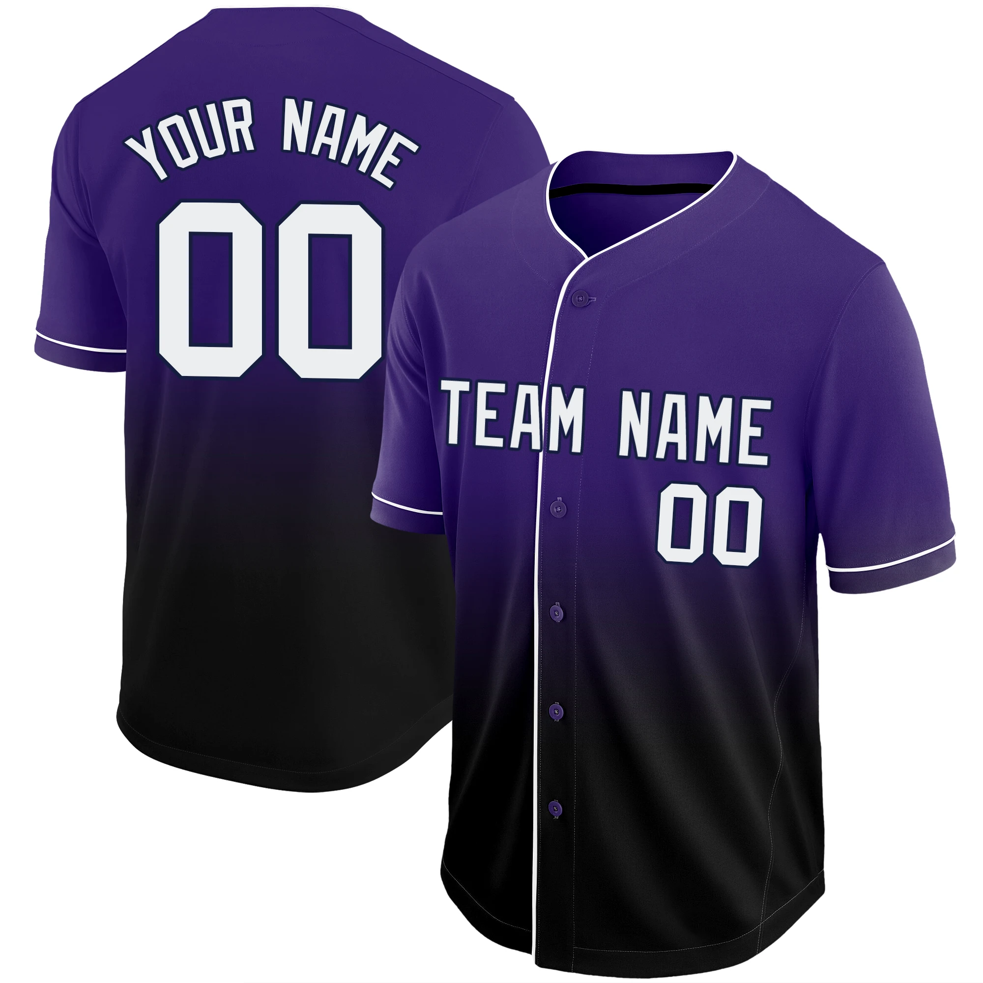 Baseball Jerseys Shirt Printed Name and Number Gradient Color Softball Training Wear Breathable Button Men/Lady/Youth