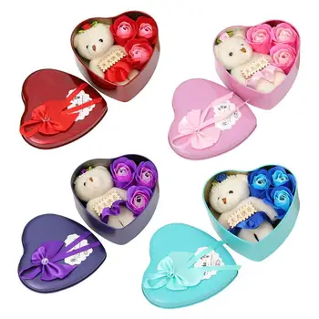 

Soap Rose Gifts Box In Four Colors Heart Shaped Rose Soap Flower Gift Box with Stuffed Plush Toys Bear Doll Creative Gifts