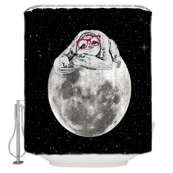 

Animal Sloth Moon Lazy Black Starry Bathroom Shower Curtain Home Decoration Bathroom Accessories Shower Curtain