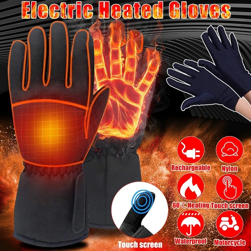 

1 Pair Electric Heated Gloves Touchscreen Warm Battery Gloves Full Finger Waterproof Heating Thermal Gloves Ski Bike Motorcycle