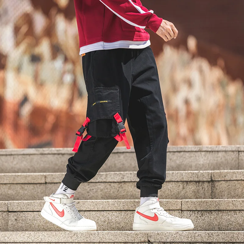 

2019 Autumn Beam Leg Loose-Fit Japanese-style Origional Workwear Casual Trousers Black And White with Pattern