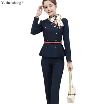 

Women Pant Suits Office Lady Formal Business Blazer Set Uniform Designs Style Work Wear Blazer and Pant 2 Pieces Set